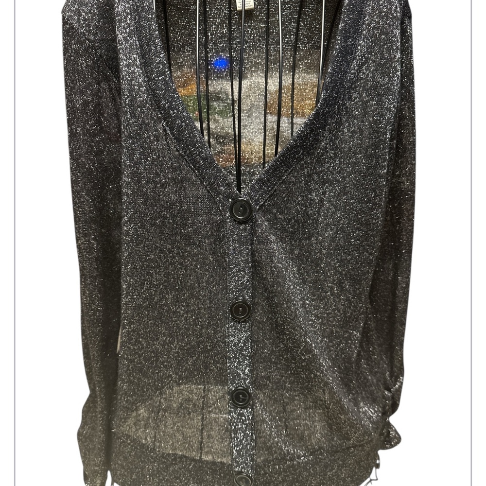 French laundry PETITE Large black Women's Black Button-Up cardigan